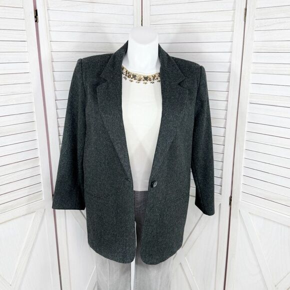 Sag Harbor Vintage Wool Blend Long Blazer Jacket Charcoal Grey 16 - Picture 7 of 14